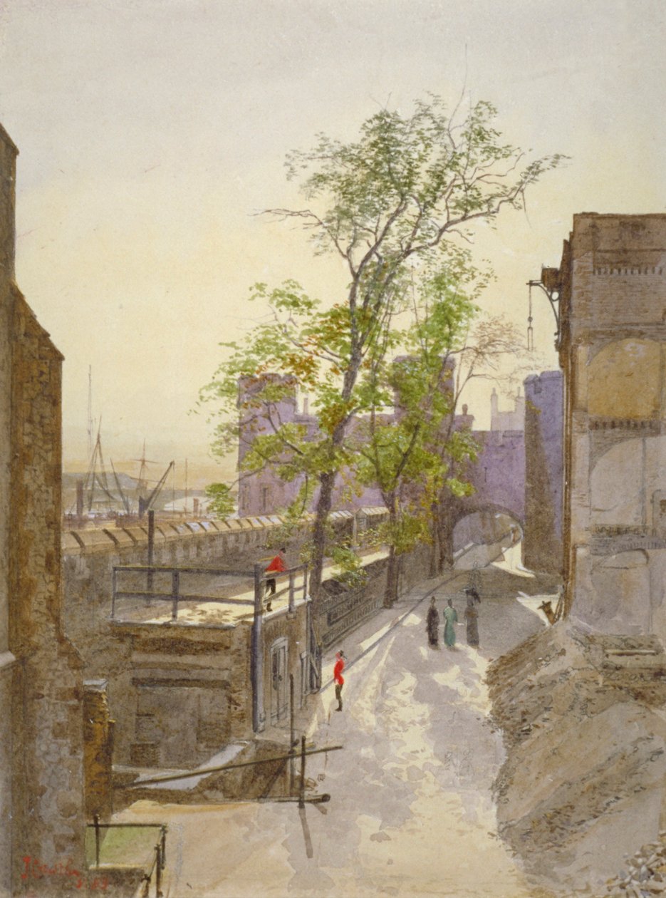 Utsikt over butikklokaler vestover fra Cradle Tower, Tower of London, Stepney, London, 1883 av John Crowther