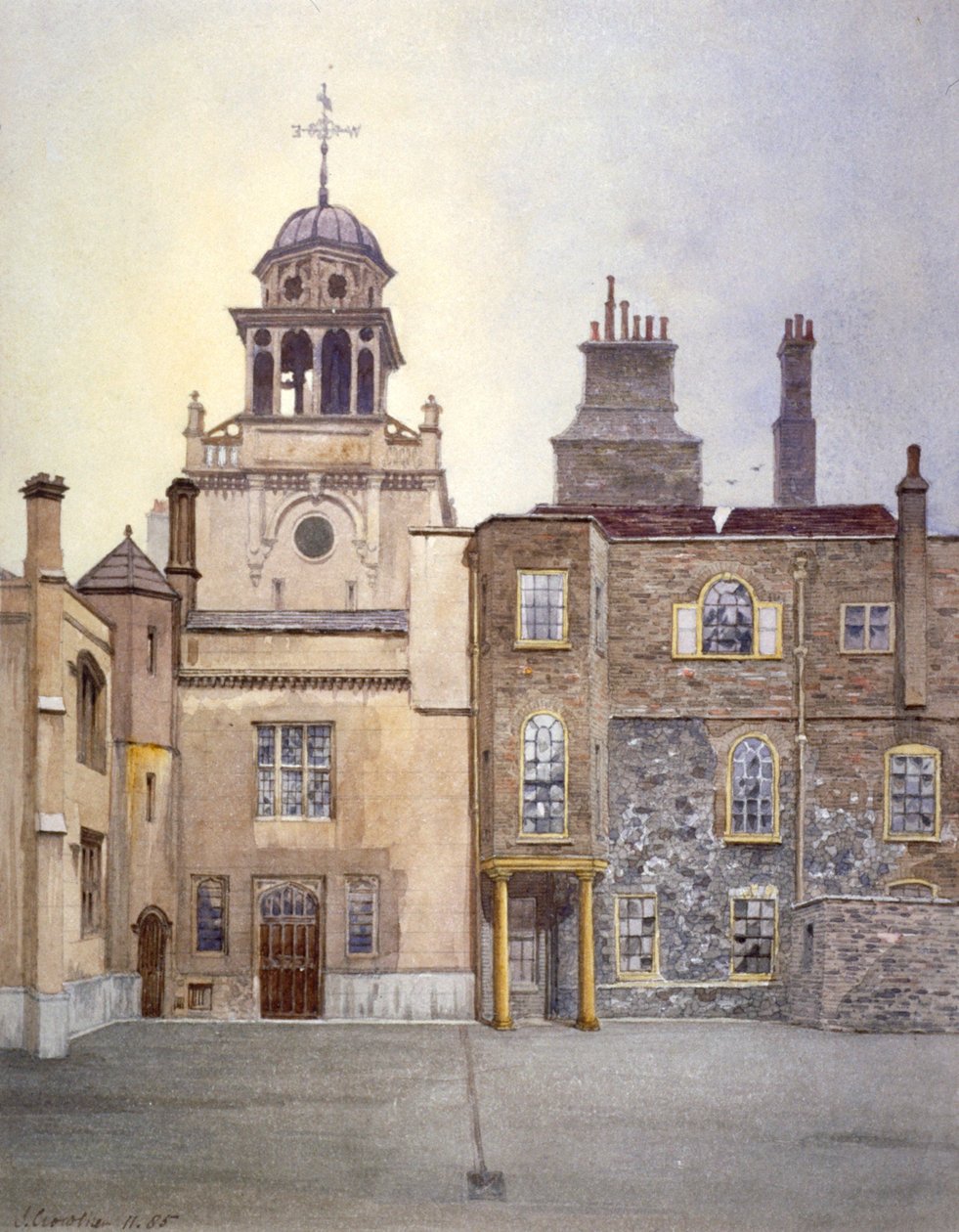 Utsikt over nordsiden av Chapel Tower, Charterhouse, London, 1885. av John Crowther