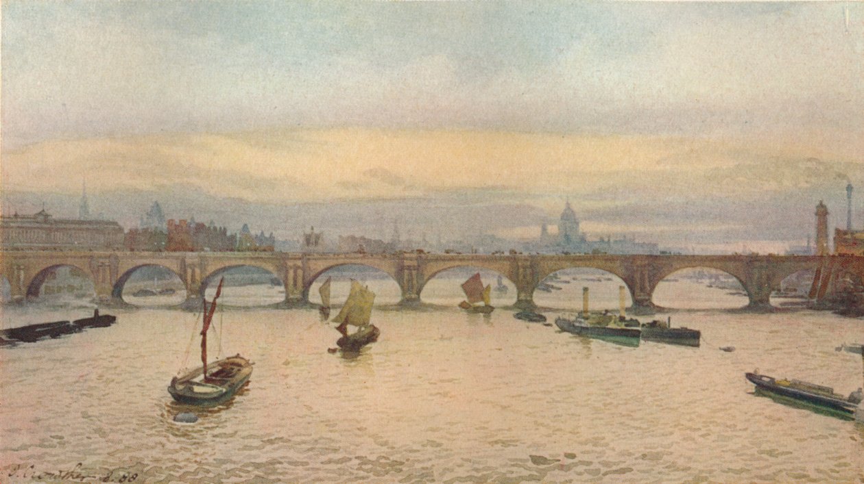 Waterloo Bridge fra Charing Cross Railway Bridge, 1888 1926 av John Crowther