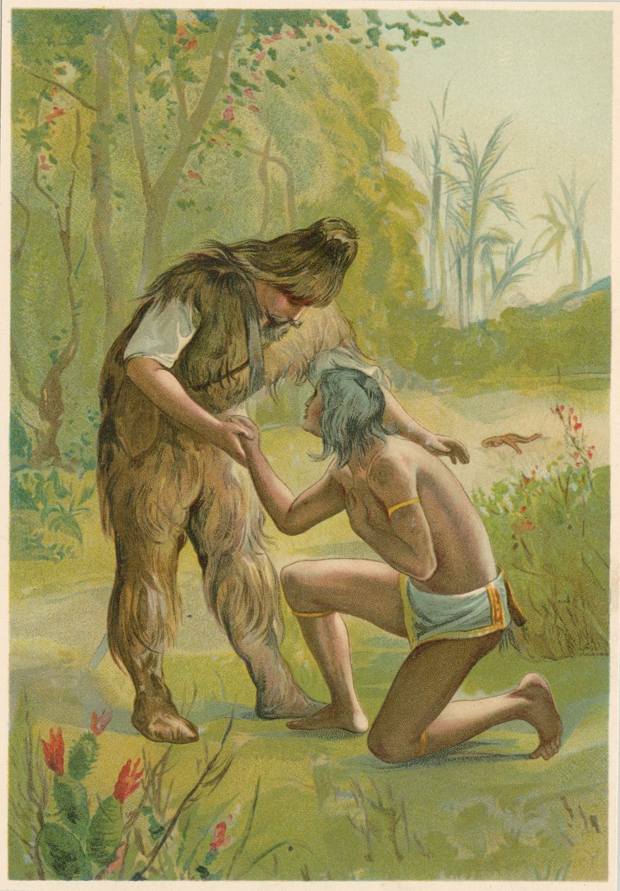 Scene fra Robinson Crusoe av Daniel Defoe, 1892 av John Dawson Watson