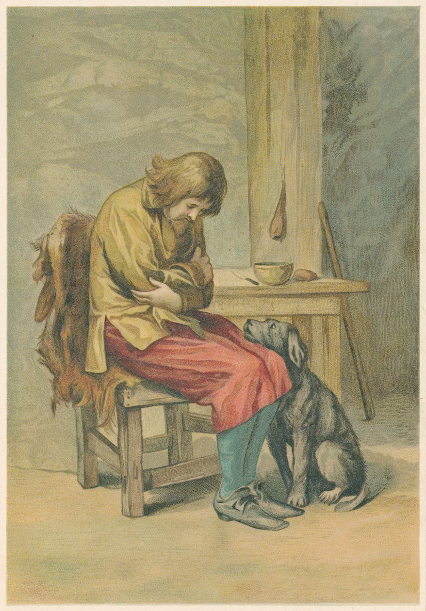 Scene fra Robinson Crusoe av Daniel Defoe, 1892 av John Dawson Watson