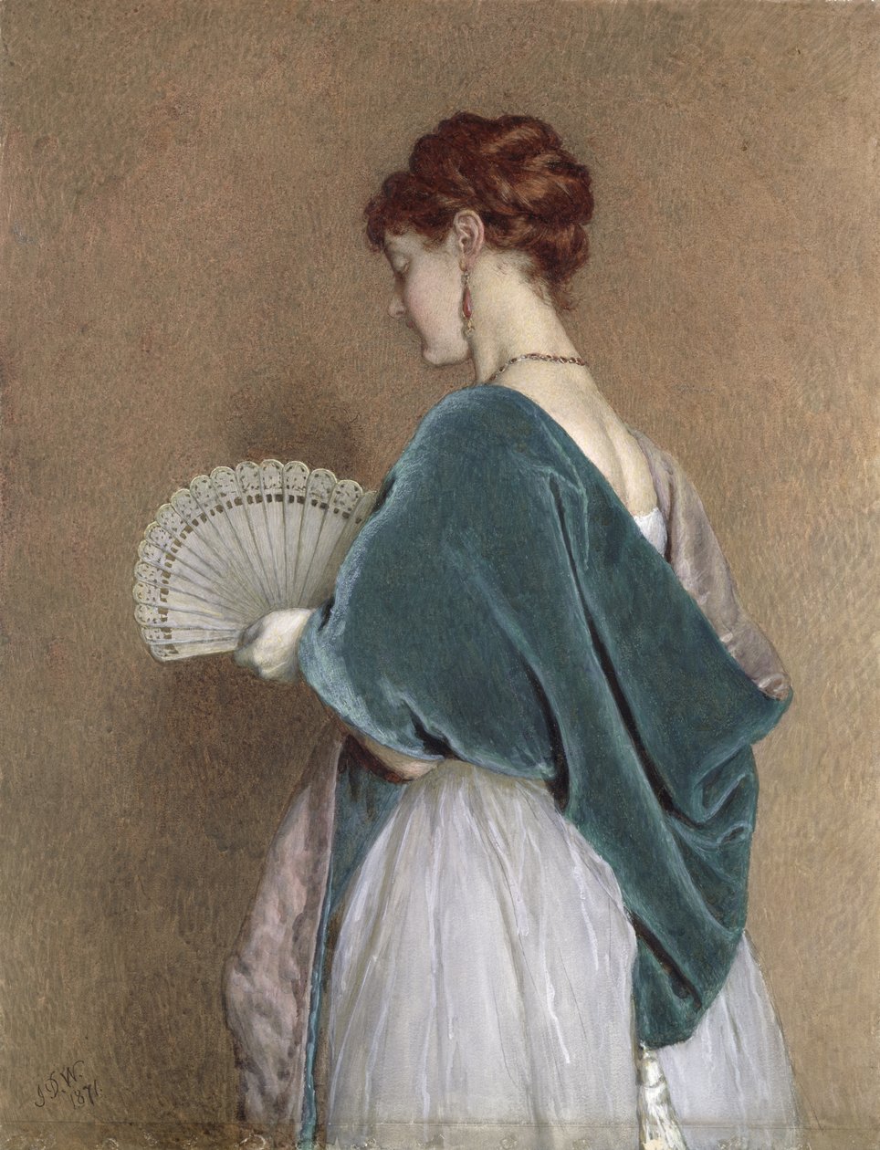 Kvinne med vifte, 1871 (blyant og wc på papir) av John Dawson Watson