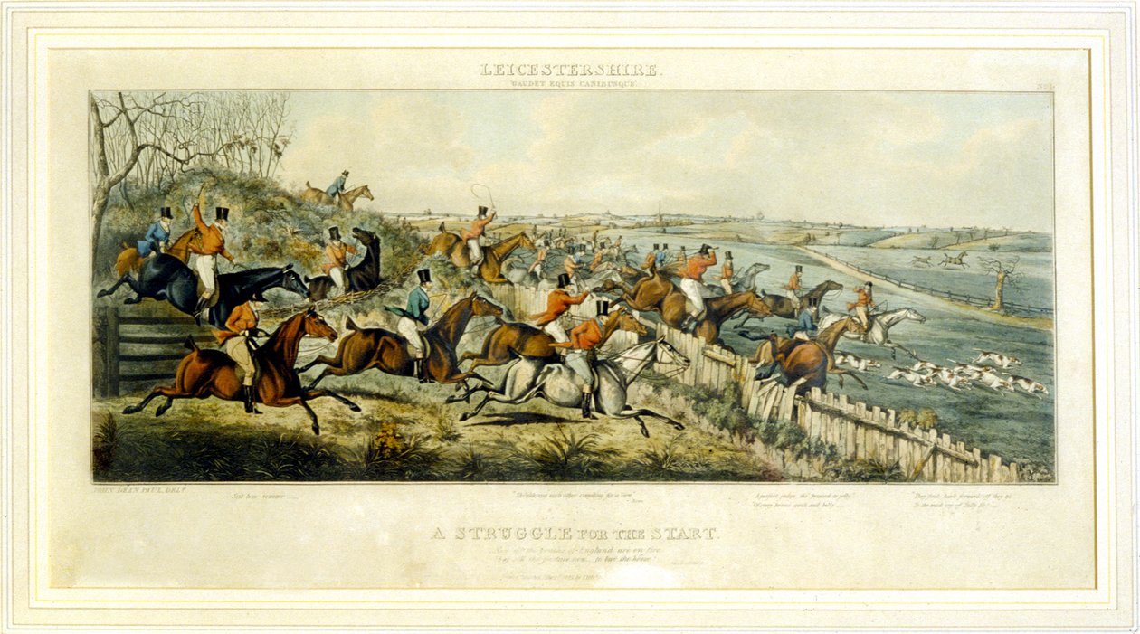 A Struggle for a Start, The Leicestershires, gravert av Henry Alken (1785-1851) 1825 (fargegravering) av John Dean (after) Paul