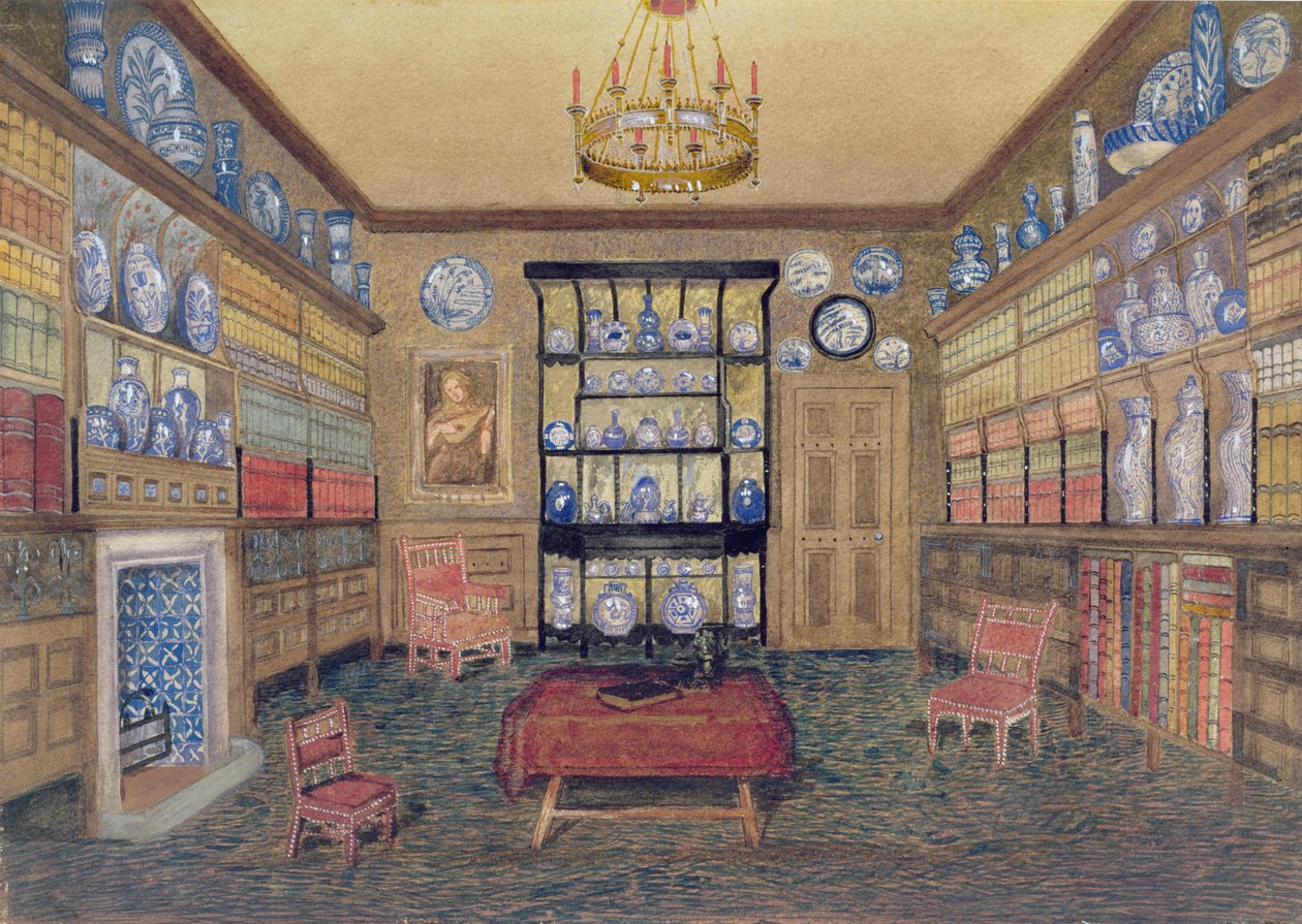 The Morning Room, Bowden Hall, Upton St. Leonards, Gloucester (wc og blyant på papir) av John Dearman Birchall