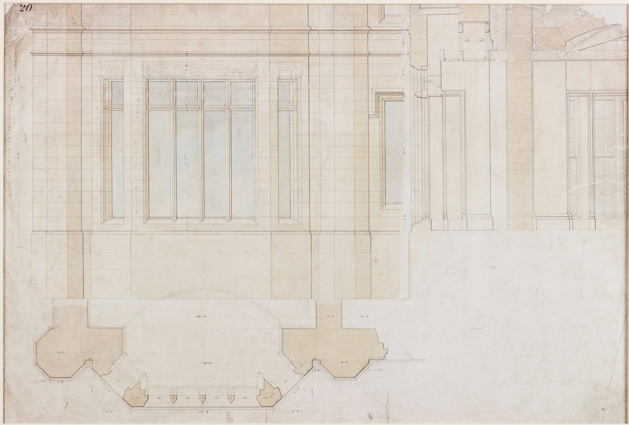 Design for Window på Holme Eden (penn og blekk og vask (blått og brunt) på papir (på papir)) av John Dobson