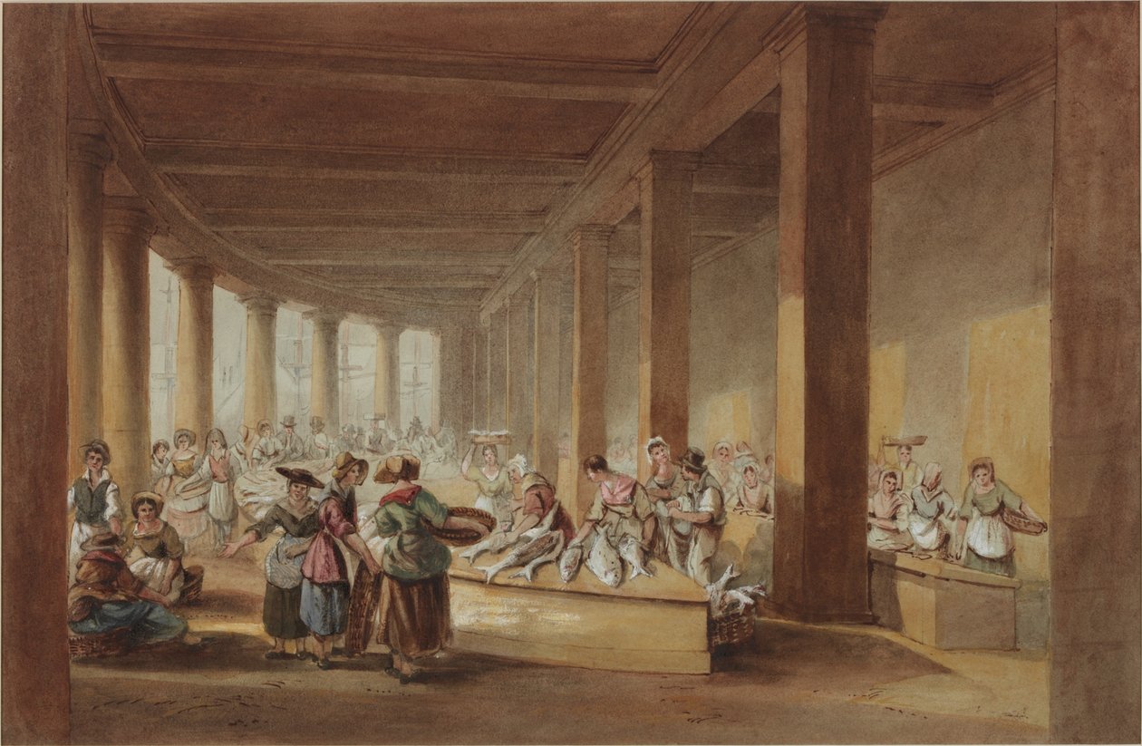 The Old Fish Market, Sandhill, Newcastle upon Tyne (bc, penn og blekk på papir) av John Dobson