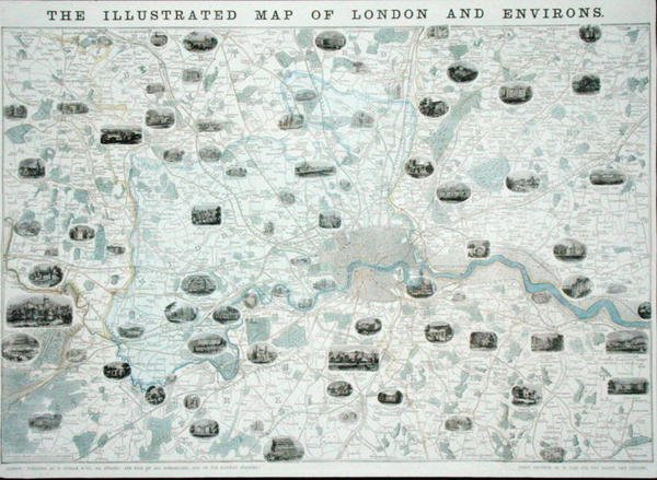 The Illustrated Map of London and Environs, ca. 1845-55 (litho i farger) av John Dower