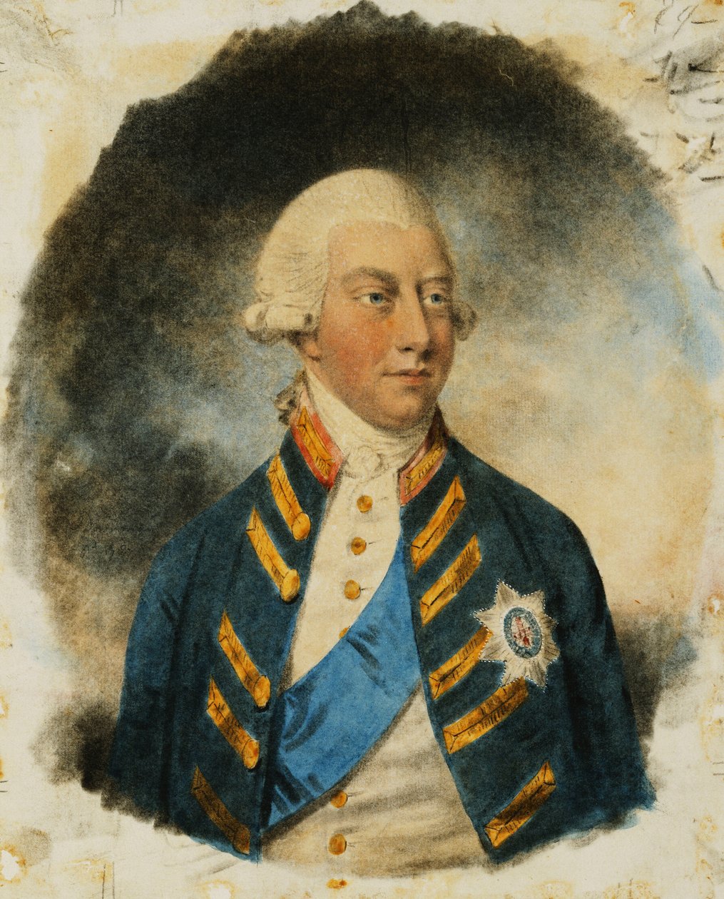 Portrett av kong George III, liten halvlengde, iført Windsor-uniform og bånd og stjerne i strømpebåndet, 1787 av John Dowman