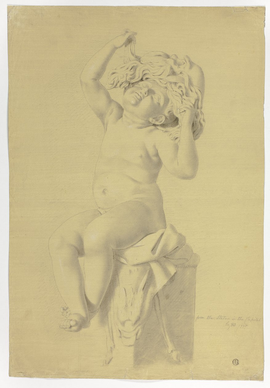 Antik statue av sittende Putto-holdemaske av Silenus av John Downman