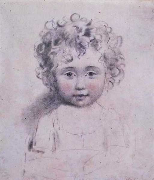 No.1869d Lady Strathmores yngste datter, ca. 1786 (grafitt, svart og rødt kritt på papir) av John Downman