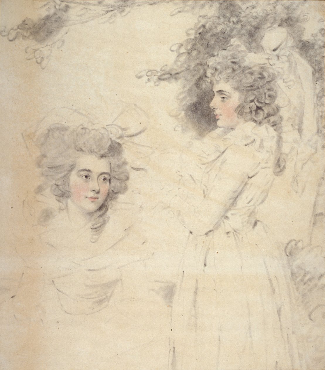 Portrett av Georgiana, hertuginne av Devonshire og Lady Elizabeth Foster (akvarell og blyant på papir) av John Downman