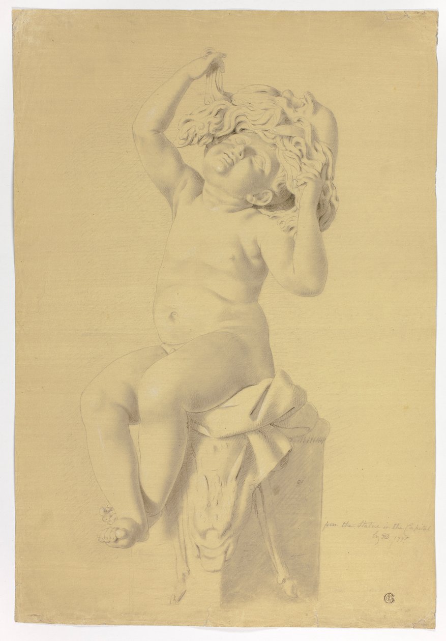 Antik statue av sittende Putto-holdemaske av Silenus av John Downman