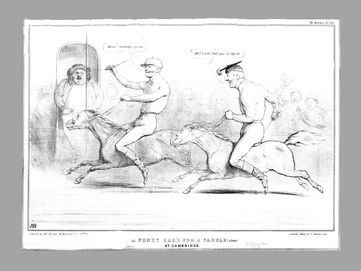 A Poney Race for a Saddle a Seat at Cambridge, 1834. av John Doyle