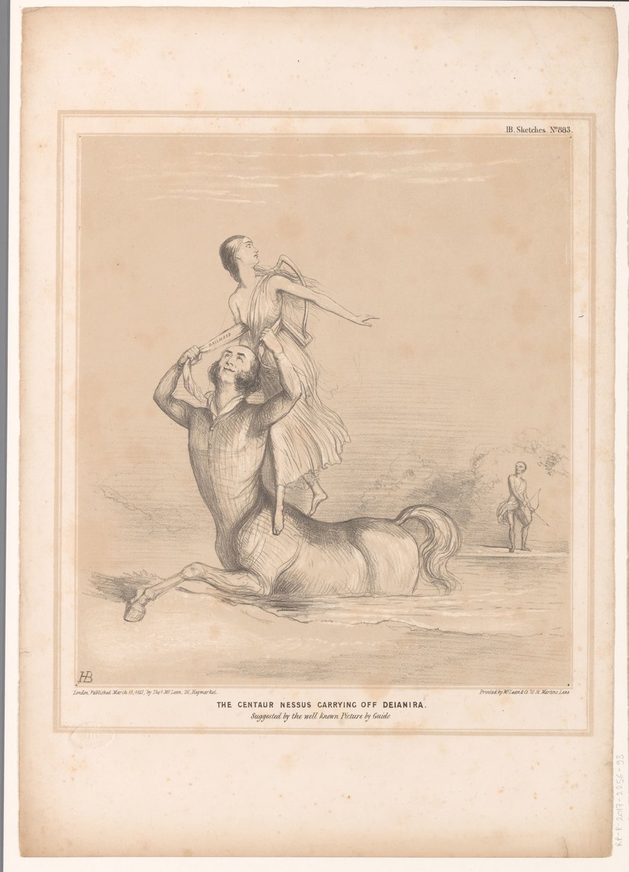 Spotprent møtte Lord Bentinck som de centaur Nessus Kentauren Nessus bærer bort Deianira. Foreslått av det velkjente bildet av Guido (tittel på objekt) HB Sketches (serietittel på objekt) av John Doyle