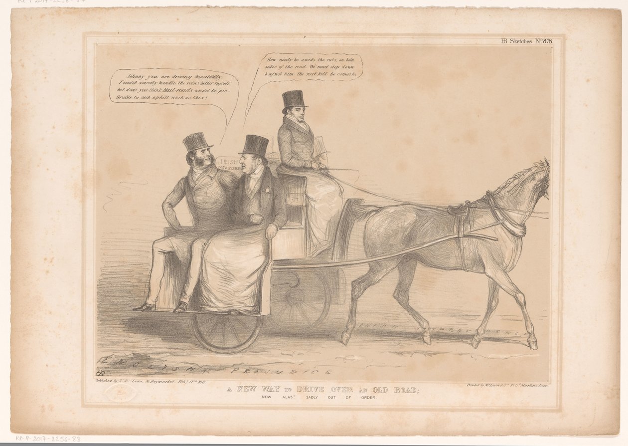 Spotprent møtte Russell, Inglis og Bentinck En ny måte å kjøre over en gammel vei; Nå dessverre! Dessverre ute av drift (tittel på objekt) HB Sketches (serietittel på objekt) av John Doyle