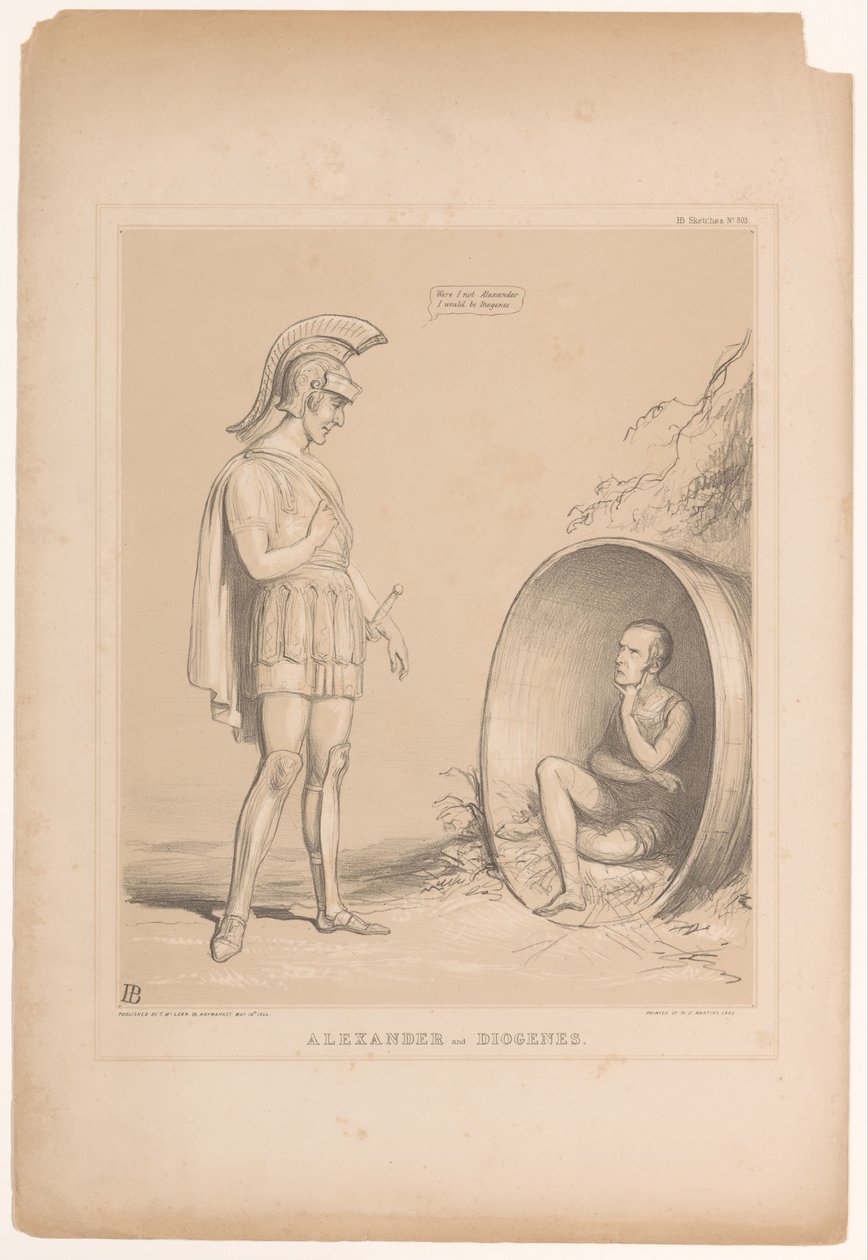 Spotprent møtte Sir Robert Peel Alexander og Diogenes (tittel på objekt) HB Sketches (serietittel på objekt) av John Doyle