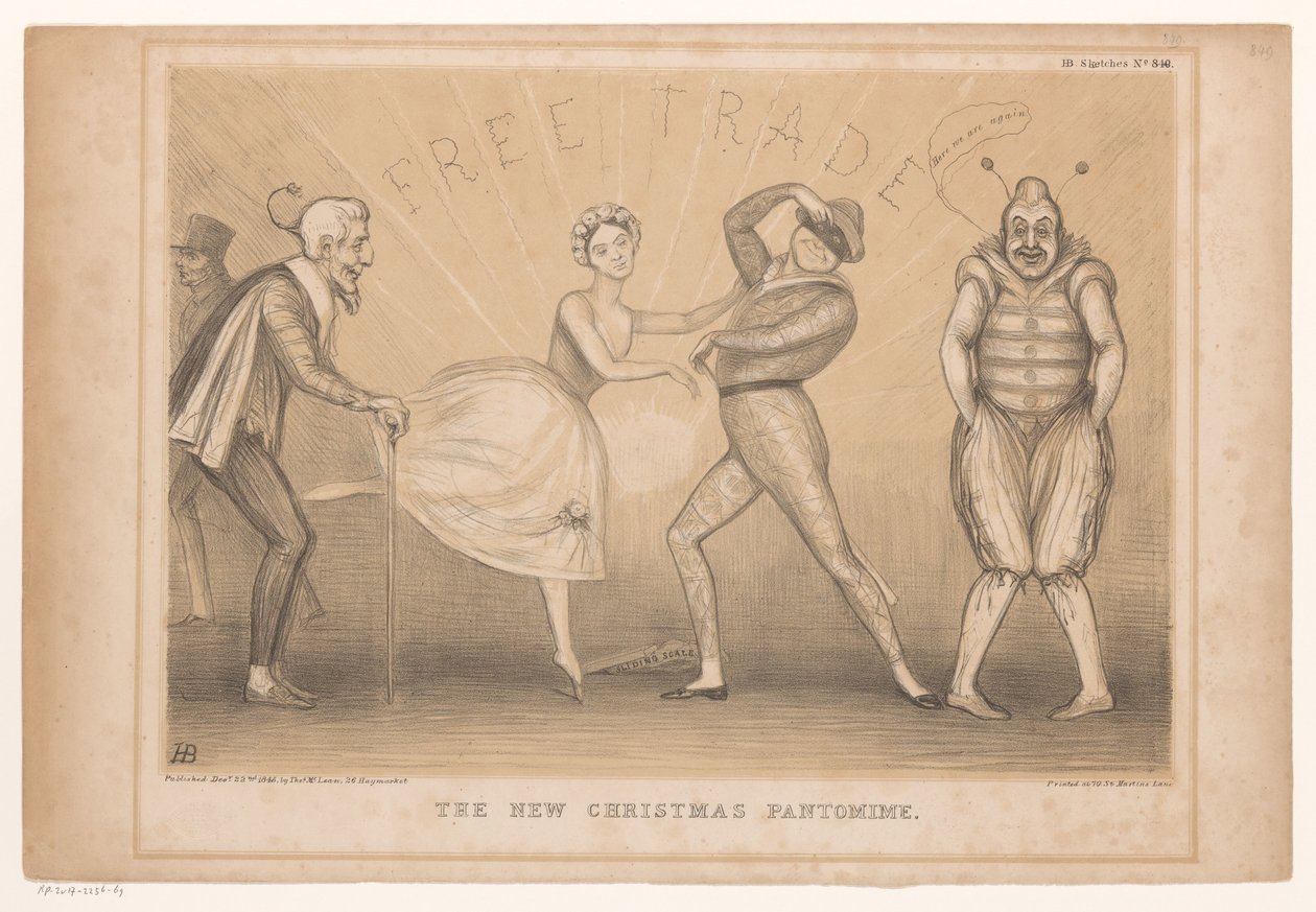 Spotprent met kerst voorstelling Den nye julepantomimen (tittel på objekt) HB Sketches (serietittel på objekt) av John Doyle
