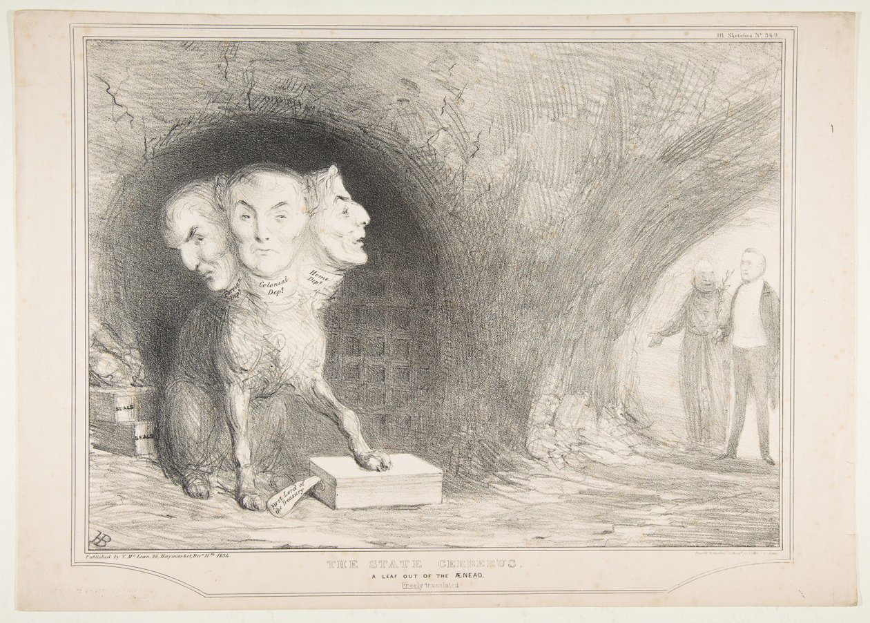The State Cerberus, A Leaf Out of the Ænead, fritt oversatt, 11. desember 1834. av John Doyle