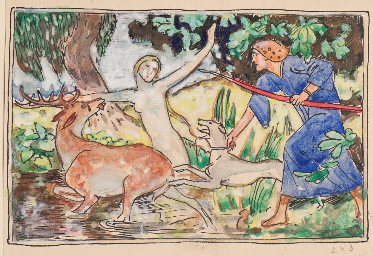 Diana og Actaeon (akvarell) av John Duncan