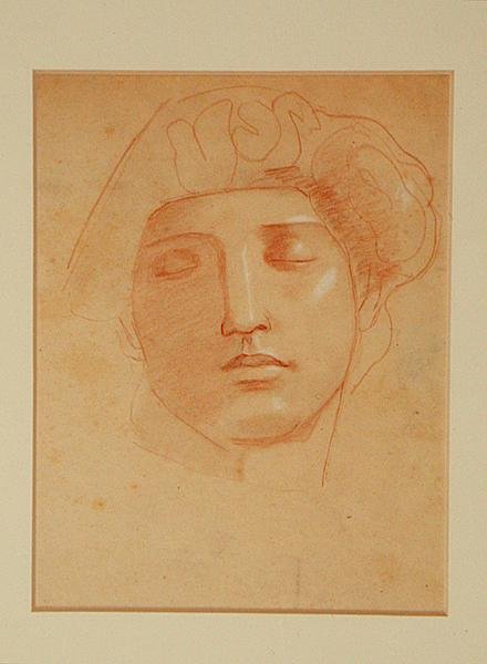 Hode for en keltisk gud (fargestift på papir) av John Duncan