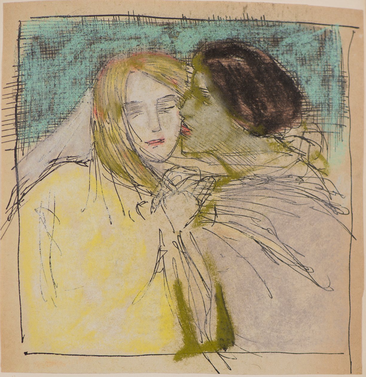Uten tittel [Omfavnende par] (penn og blekk) av John Duncan