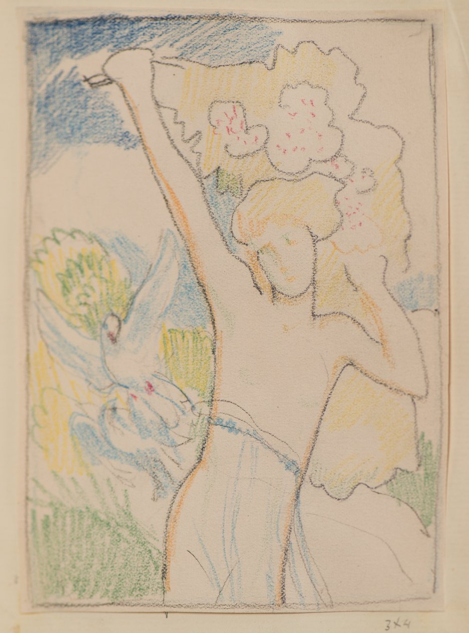 Uten tittel [Kvinnelig figur og duer] (blyant) av John Duncan