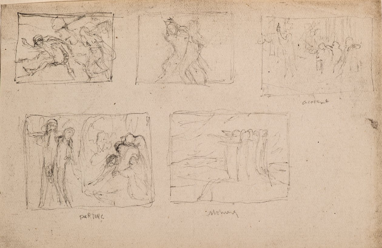 Uten tittel [Fem skisser av figurer] (blyant) av John Duncan