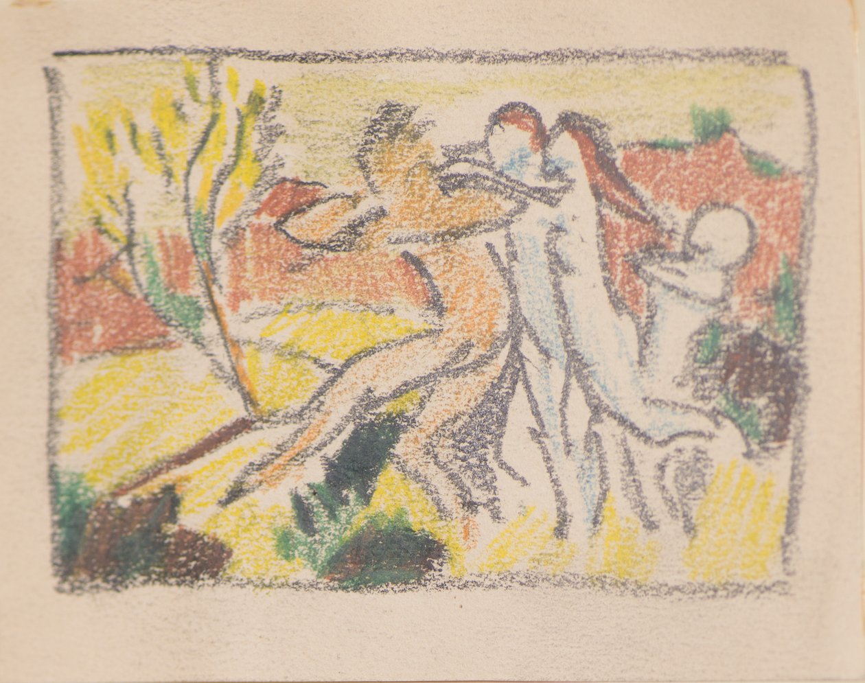 Uten tittel [Tre kvinnelige skikkelser som holder en mann tilbake] (blyant) av John Duncan
