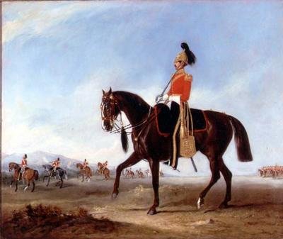 En ridende offiser og streiketter fra 3rd Dragoon-vaktene på manøvrer av John E. Ferneley