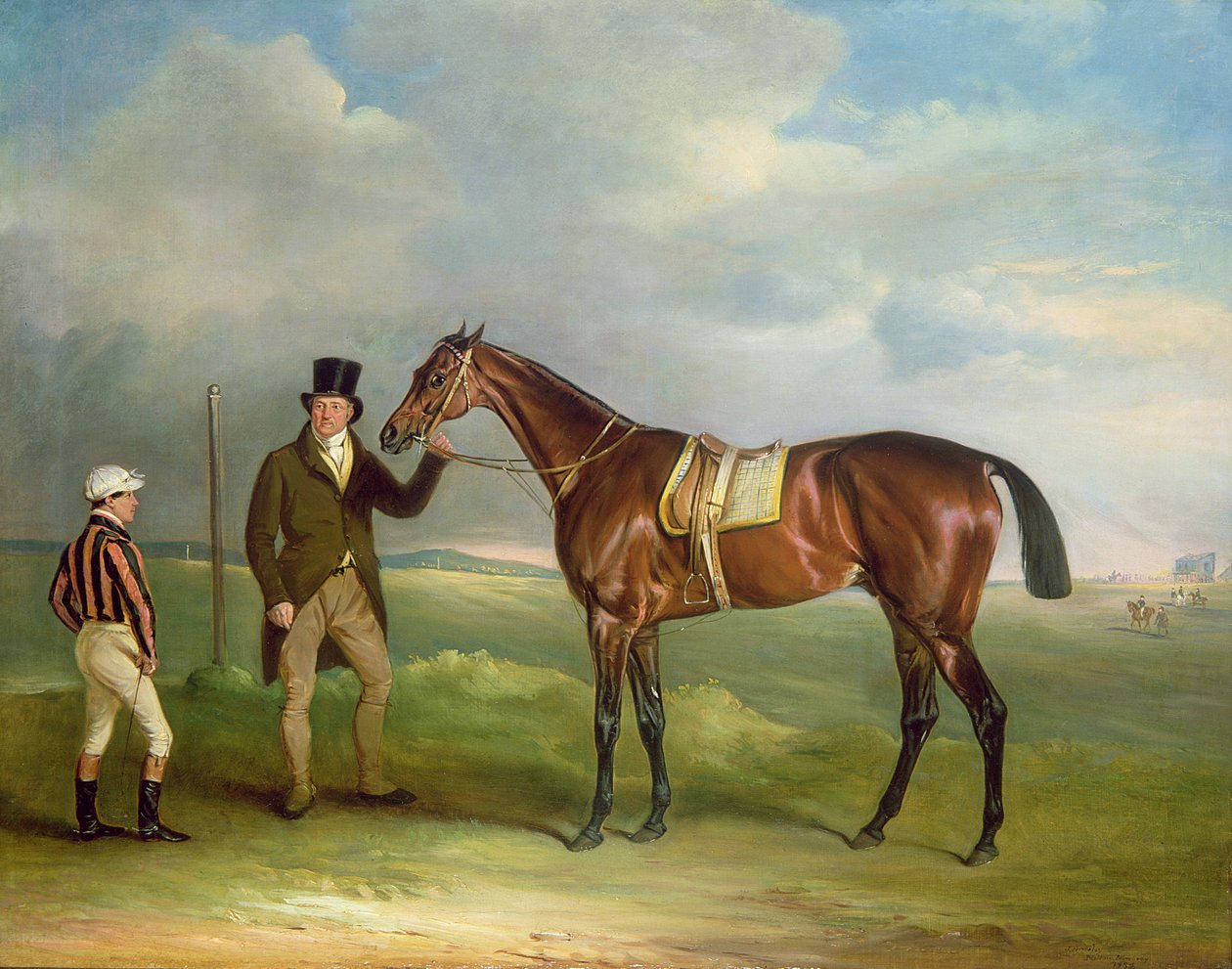 The Duke of Clevelands 'Chorister', holdt av trener John Smith med jockey John Day Snr., på Doncaster av John E. Ferneley