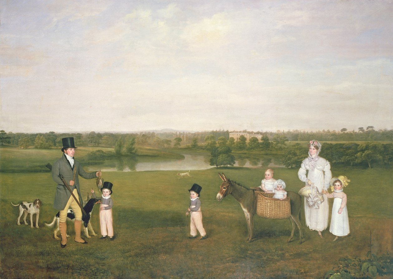 William Hetton Cooke med sin kone og barn på Worleston Rookery, Chester av John E. Ferneley