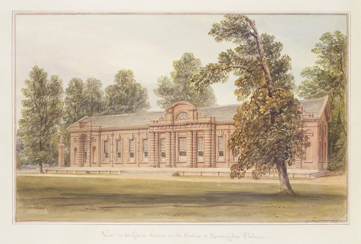 Orangeriet eller drivhuset i hagen til Kensington Palace av John Edmund Buckley