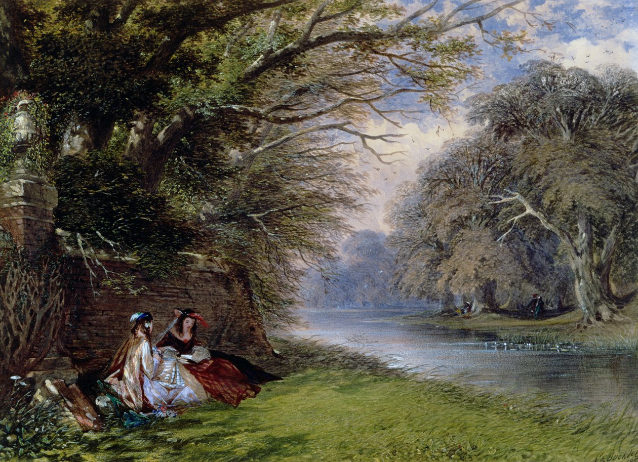 Unge damer ved en elv av John Edmund Buckley