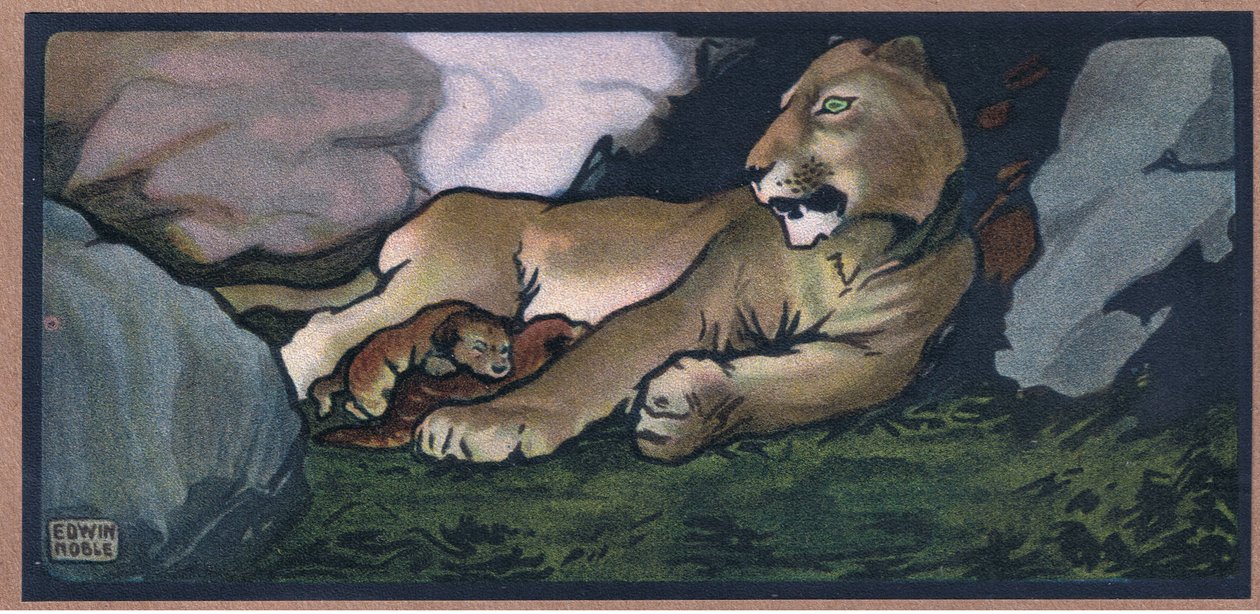 Løve med unge av John Edwin Noble