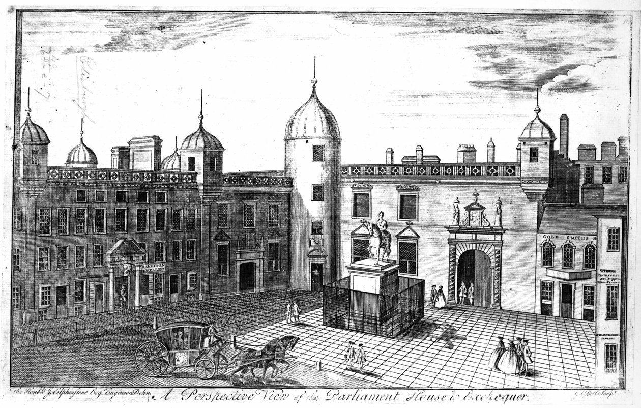 A Perspective View of Parliament House and Exchequer, Edinburgh, gravert av A. Bell av John Elphinstone