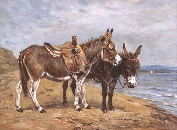 Seaside Donkeys (olje på lerret) av John Emms
