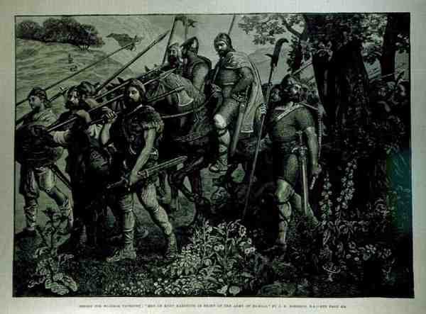 Design for Windsor Tapestry: Men of Kent Marching in Front of the Army of Harold, fra The Illustrated London News, 29. april 1882 av John Evan Hodgson