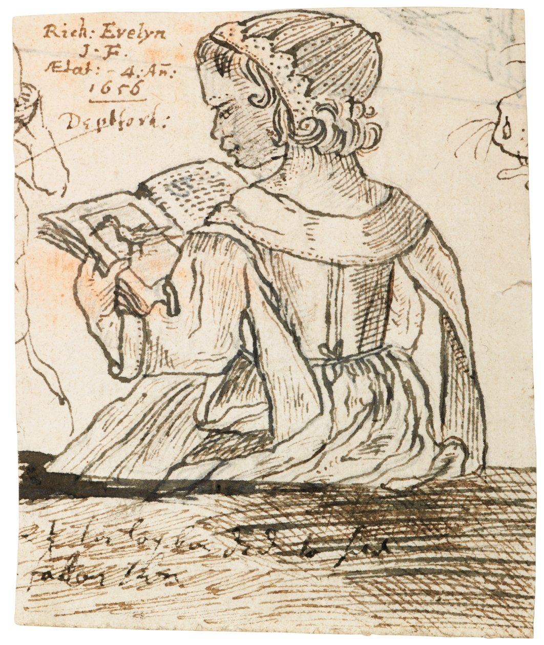 Richard Evelyn leser en naturhistorisk bok, Deptford, 1656 av John Evelyn