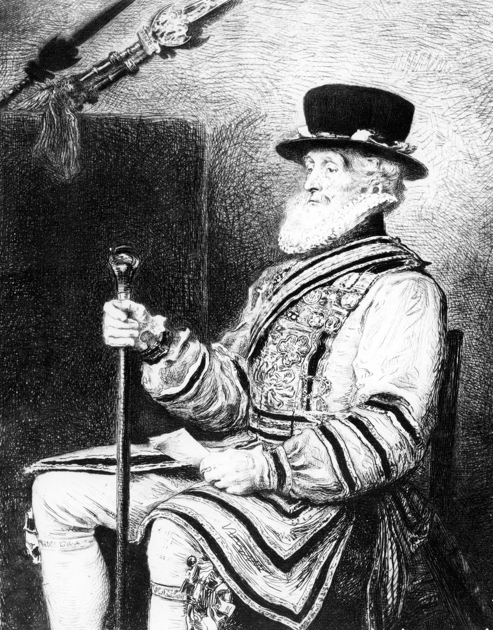 The Yeoman of the Guard, trykk laget av Charles Waltner av John Everett (after) Millais