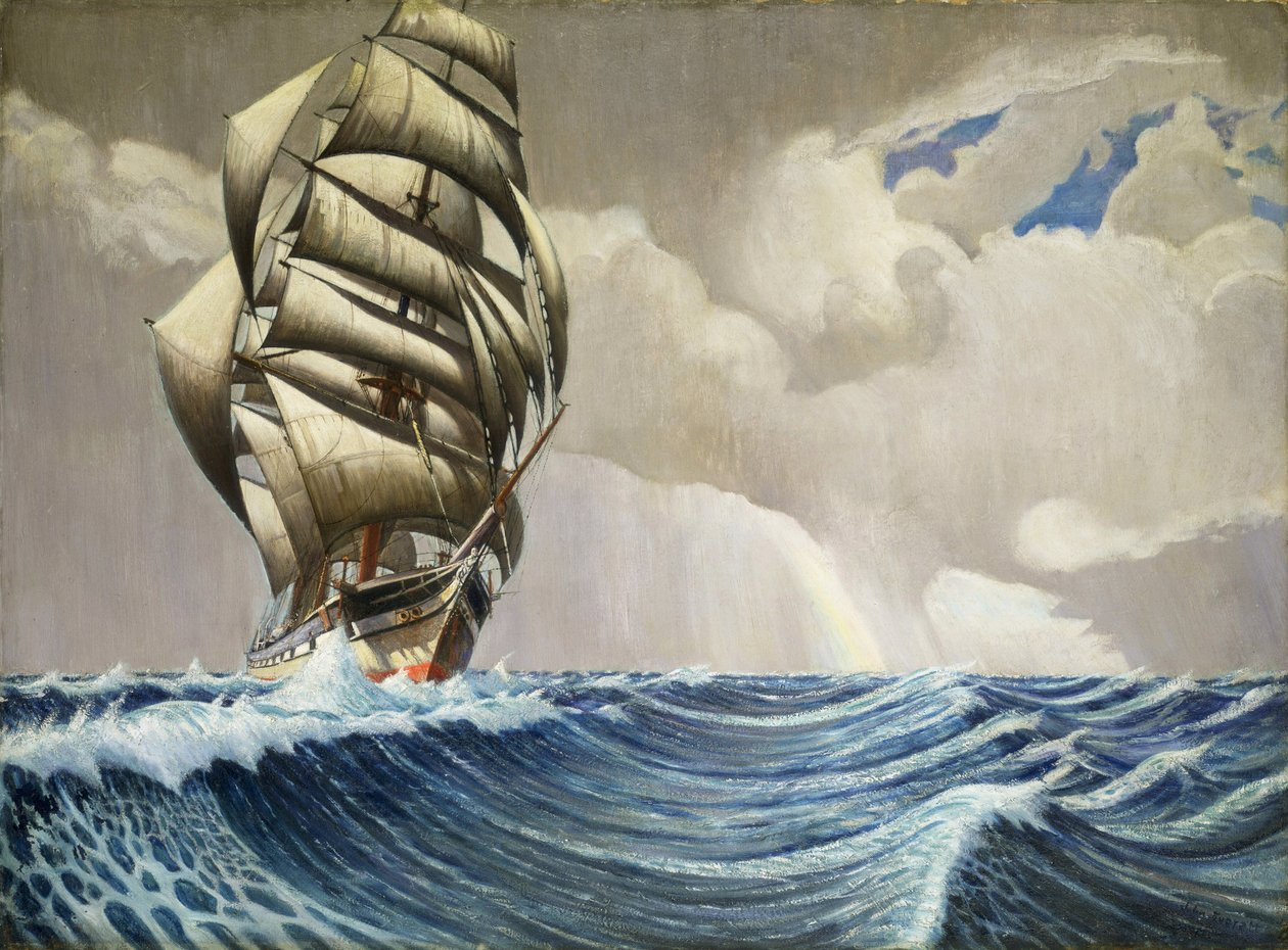 Skipet «Iquique», på en reise mellom London (England) og Sydney (Australia), mellom desember og april 1899, ca. 1930 (olje på papir) av John Everett