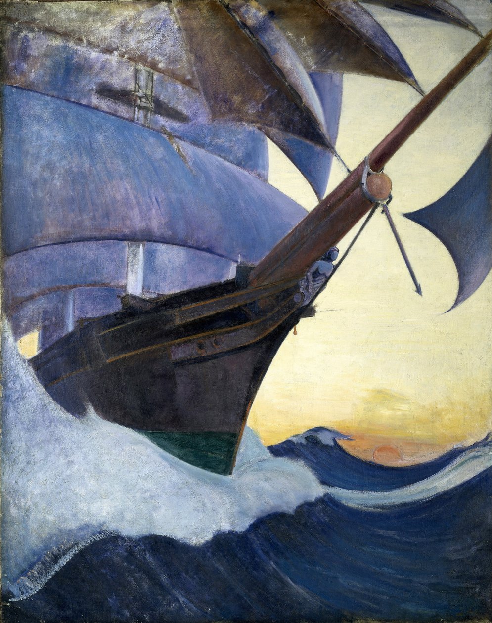 Båten «Cutty Sark», sett fra baugen, en av de mest berømte kommersielle båtene fra 1800-tallet. Olje på lerret, ca. 1930, av Herbert Barnard John Everett (1876–1949) av John Everett