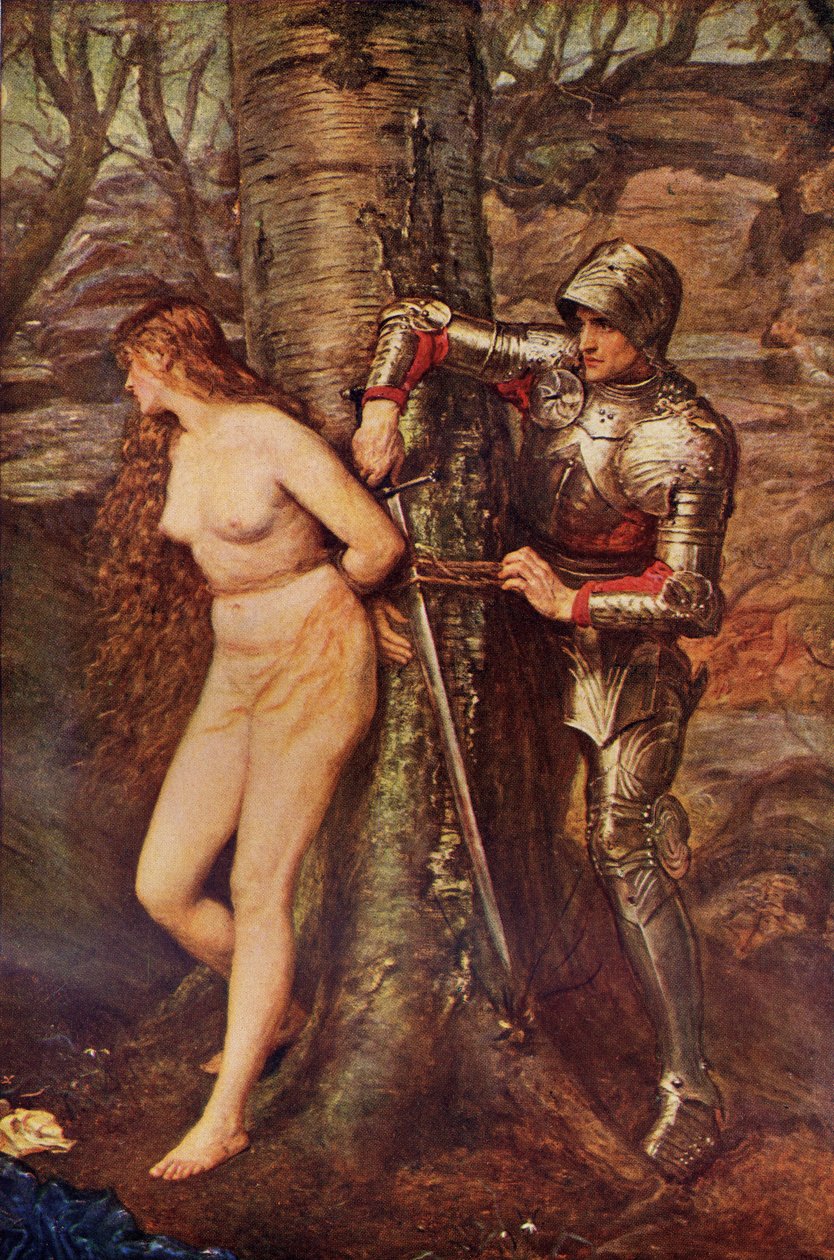 A Knight-errant - Figur av ridderromantikklitteratur, illustrasjon fra 'Romance and Legend of Chivalry' av AR Hope Moncrieff av John Everett Millais