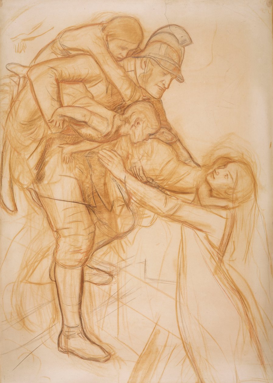 Tegneserie for "The Rescue", ca. 1855 av John Everett Millais