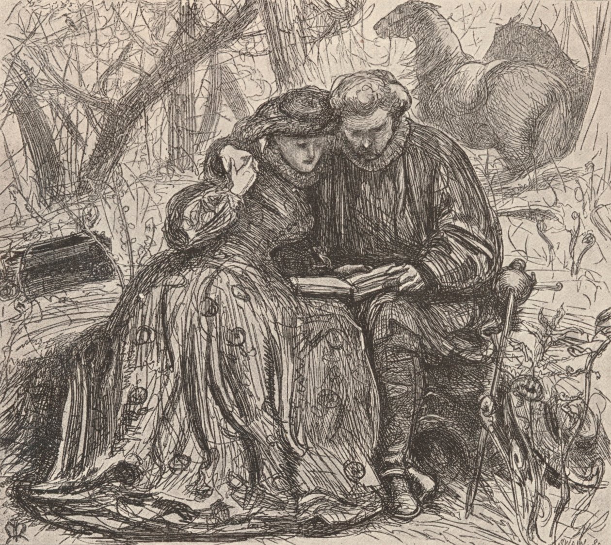Illustrasjon fra søster Annes prøvetid, c1850-1890, 1923 av John Everett Millais