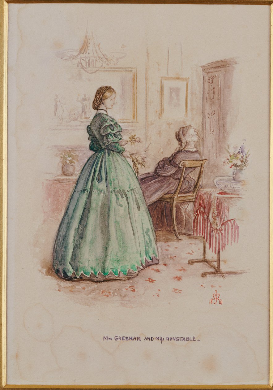 Mrs. Gresham og Miss Dunstable: En illustrasjon til "Framley Parsonage", 1861 av John Everett Millais