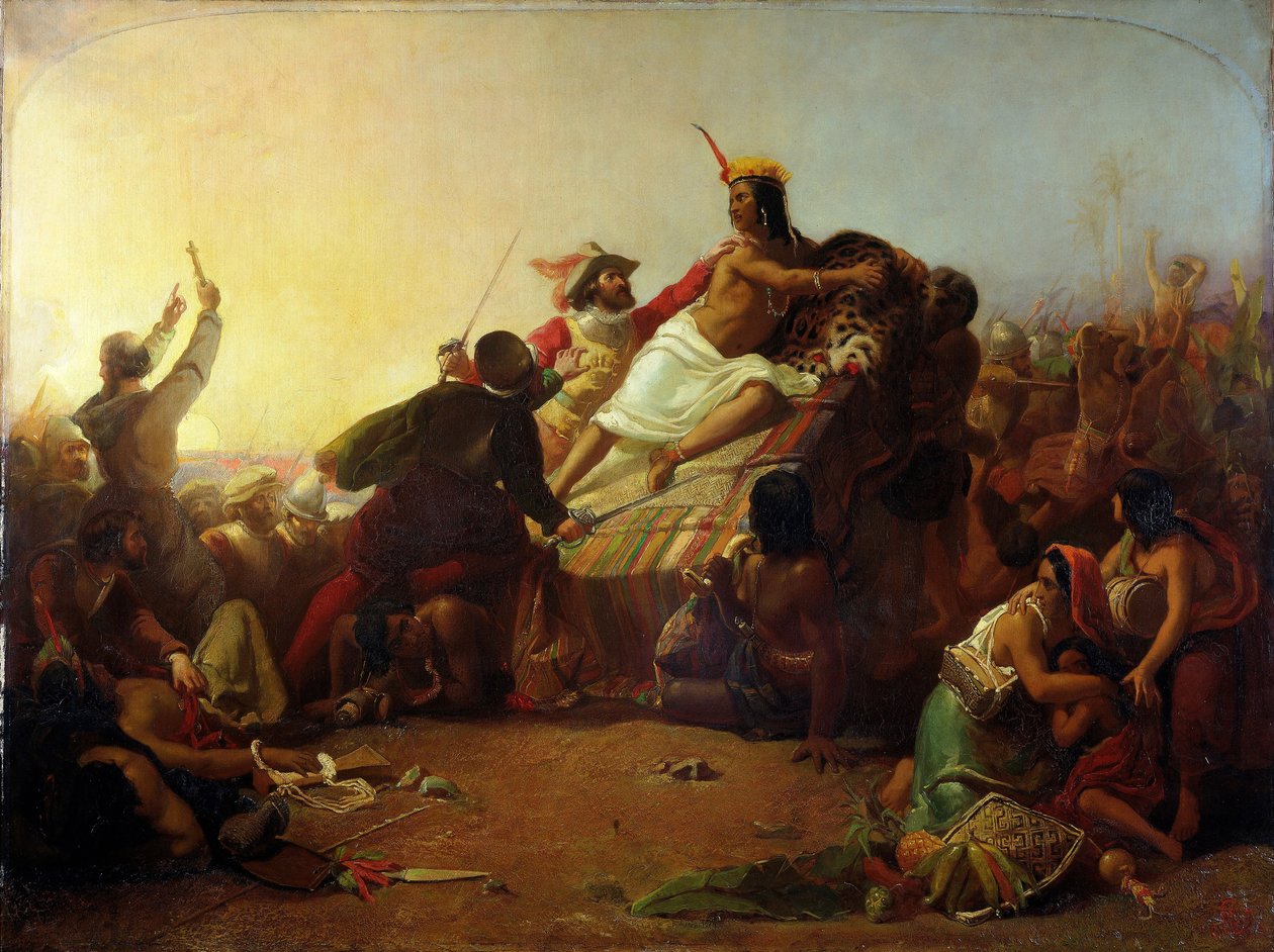 Pizarro griper inkaen i Peru, 1846 av John Everett Millais