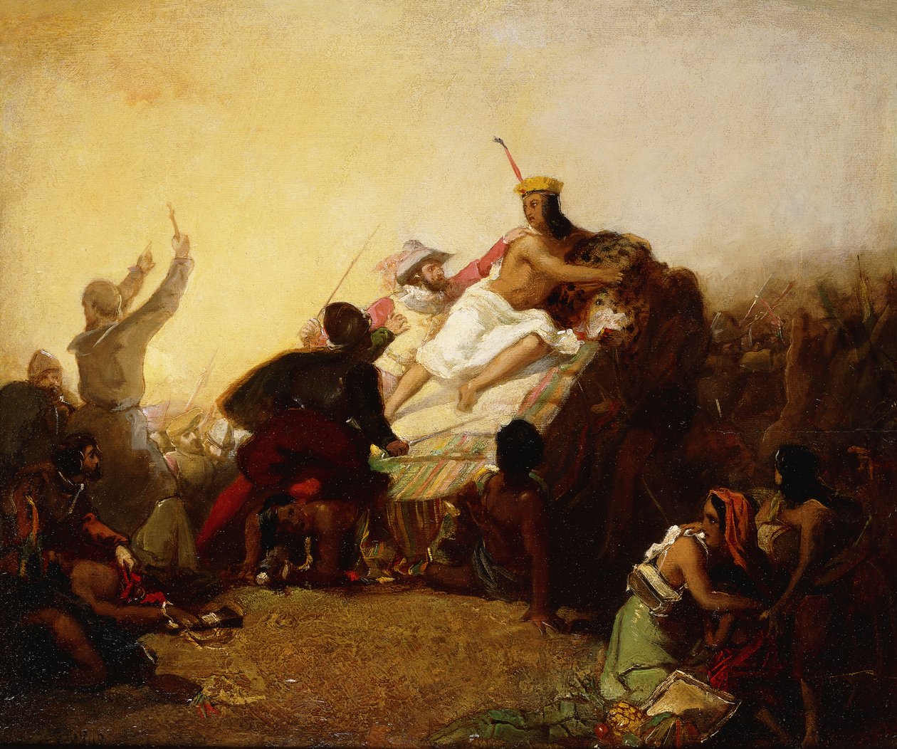 Pizarro griper inkaen i Peru, 1846 av John Everett Millais