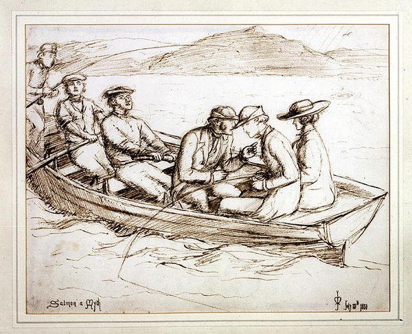 Salmon a Myth (penn og blekk på papir) av John Everett Millais