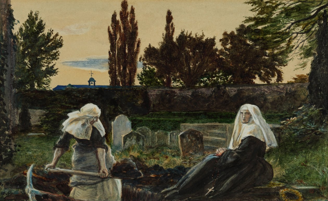 Studie for 'The Vale of Rest' (akvarell, gouache og gummi arabicum på papir) av John Everett Millais