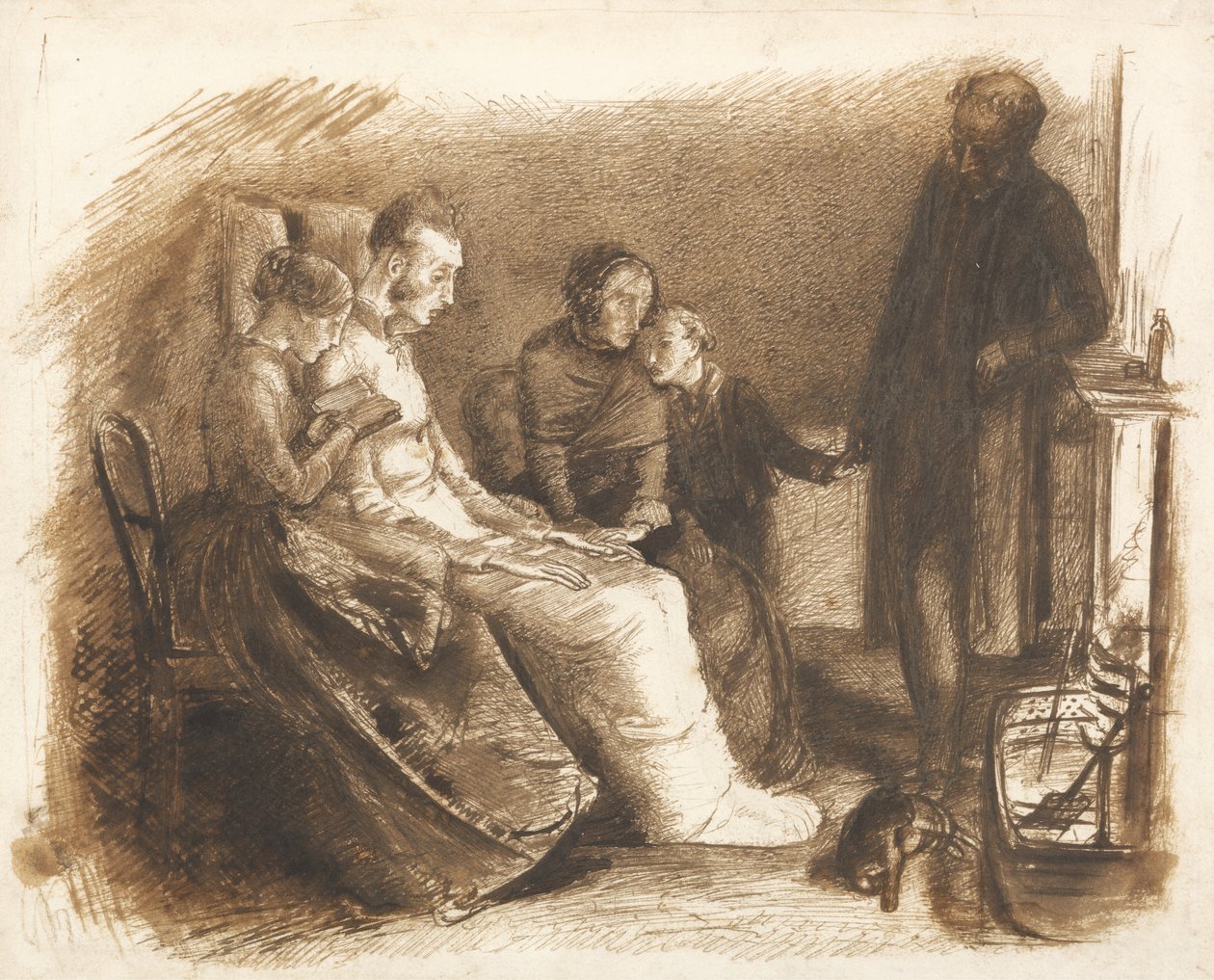 The Dying Man, ca. 1853 (penn og pensel og brunt blekk på papir) av John Everett Millais